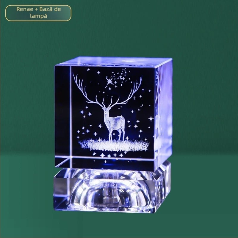 Cub geometric din cristal cu portretul Buddha Guanyin gravat cu laser, design modern minimalist, decor pentru dormitor