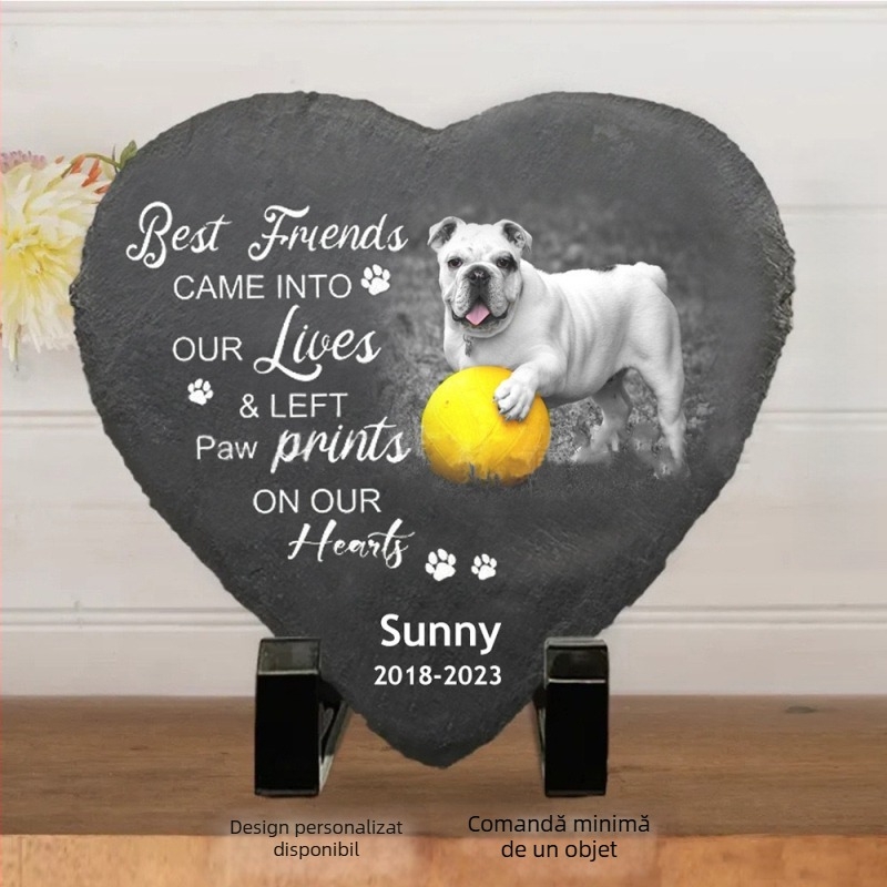 Suvenir din piatră în formă de inimă, cu imprimare personalizabilă, pentru comemorarea zilei de naștere a animalului de companie