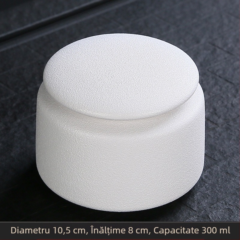 Borcan ceramic pentru ceai cu logo personalizat; stil minimalist modern; material: ceramică; greutate: 0.5; ambalaj: carton sau cutie cadou