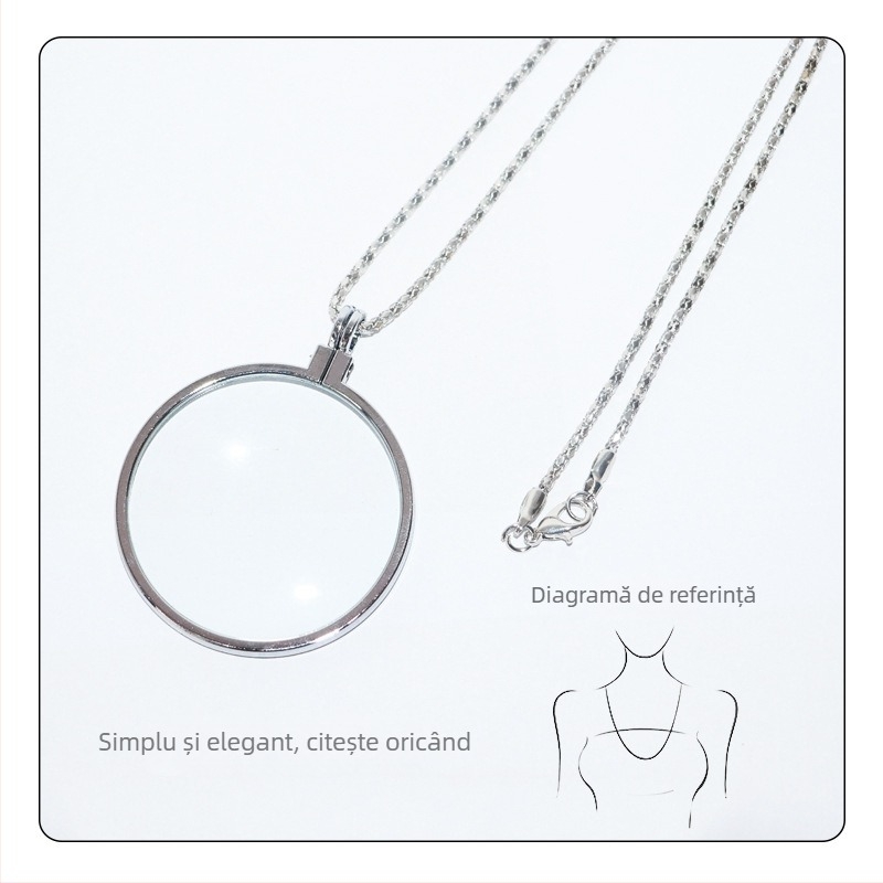 Colier cu lupă de mărire pentru lectură, din aliaj de zinc, 5x mărire, diametrul obiectivului 40 mm, model JHS360