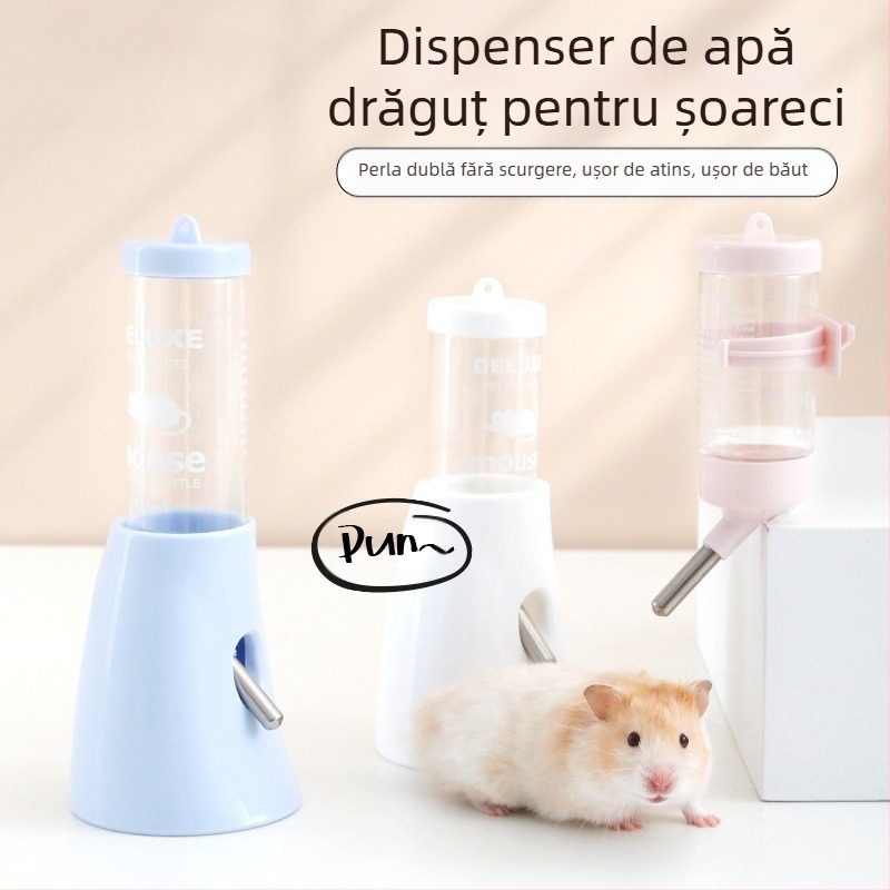 Sticlă de apă pentru hamster cu mecanism cu bilă și suport suspendat, din plastic, 100 g
