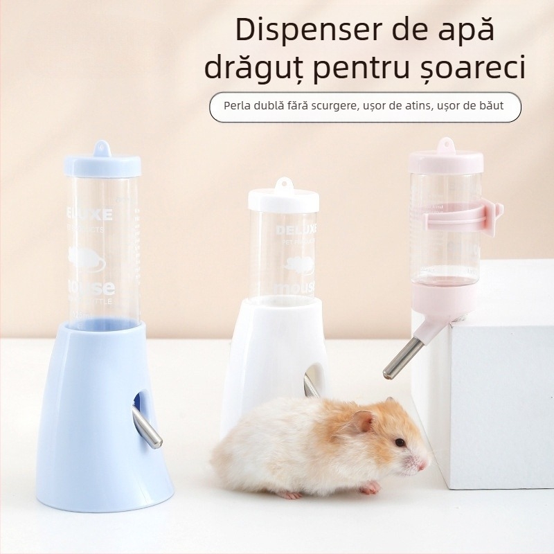 Sticlă de apă pentru hamster cu mecanism cu bilă și suport suspendat, din plastic, 100 g