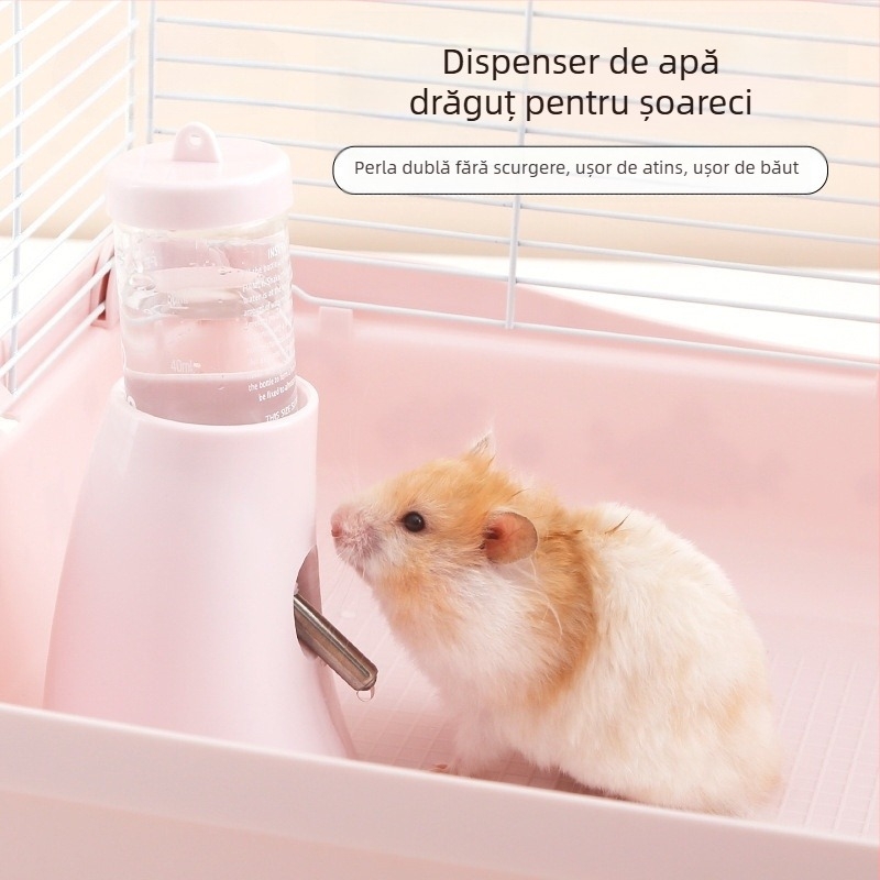 Sticlă de apă pentru hamster cu mecanism cu bilă și suport suspendat, din plastic, 100 g