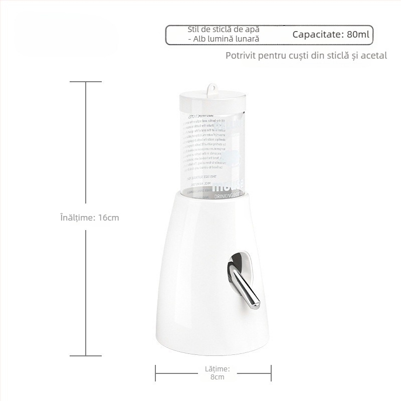 Sticlă de apă pentru hamster cu mecanism cu bilă și suport suspendat, din plastic, 100 g