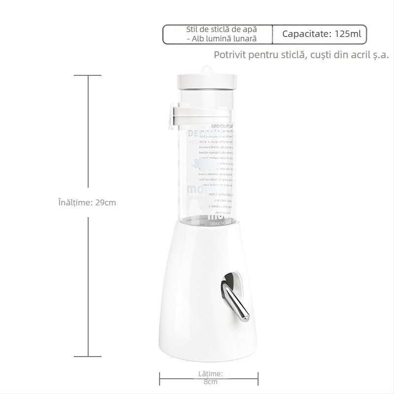 Sticlă de apă pentru hamster cu mecanism cu bilă și suport suspendat, din plastic, 100 g