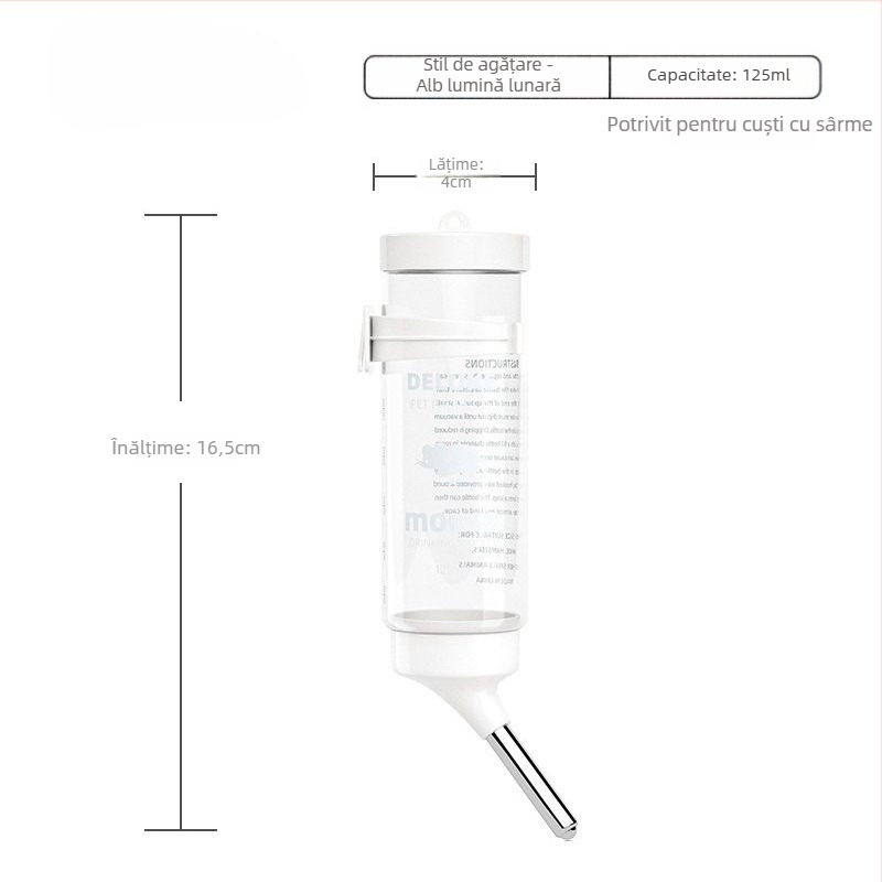 Sticlă de apă pentru hamster cu mecanism cu bilă și suport suspendat, din plastic, 100 g