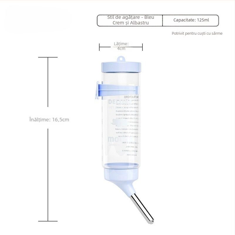 Sticlă de apă pentru hamster cu mecanism cu bilă și suport suspendat, din plastic, 100 g