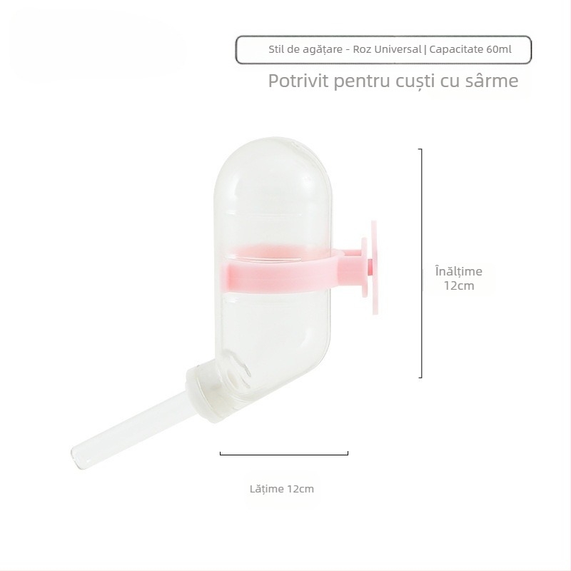 Sticlă de apă pentru hamster cu mecanism cu bilă și suport suspendat, din plastic, 100 g