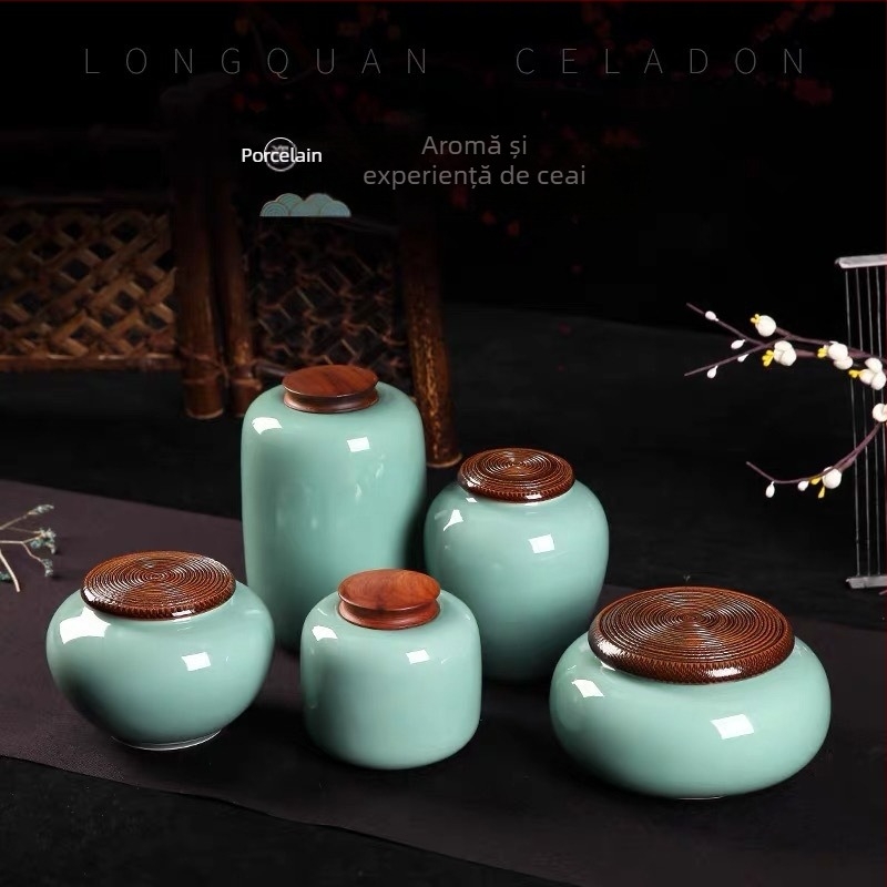 Canistră de ceai ceramică cu glazură Celadon, sigilată pentru depozitare, brand Yiyun, ambalaj cadou