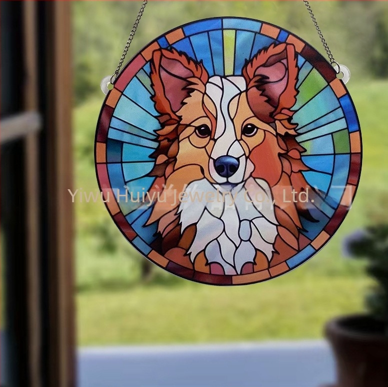 Ornament de fereastră din acrilic cu câine pictat – Huiyu, artă modernă, imprimare