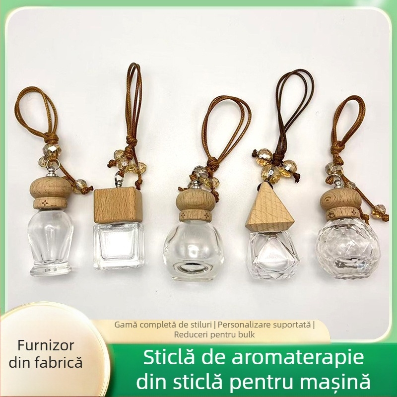 Difuzor auto din sticlă cu pandantiv și mărgele – aromaterapie, sticlă obișnuită, imprimare logo disponibil