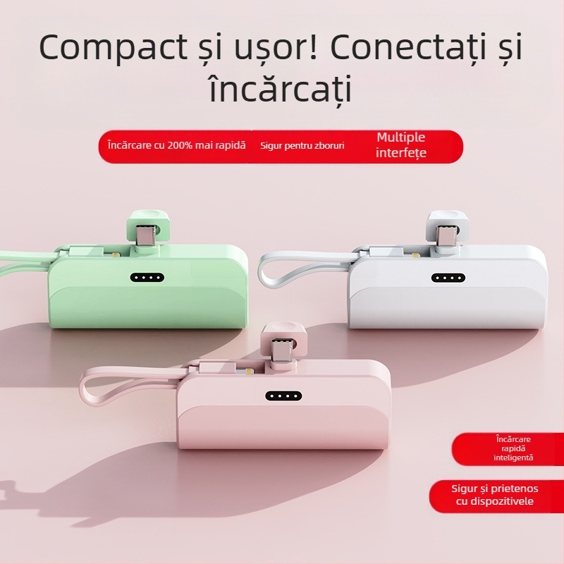 Powerbank capsulă portabil, 5000mAh, încărcare rapidă 10W, intrare 5V, protocol AFC