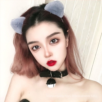 Colier choker din dantelă cu clopoțel, formă fundă, perle artificiale, stil desen animat