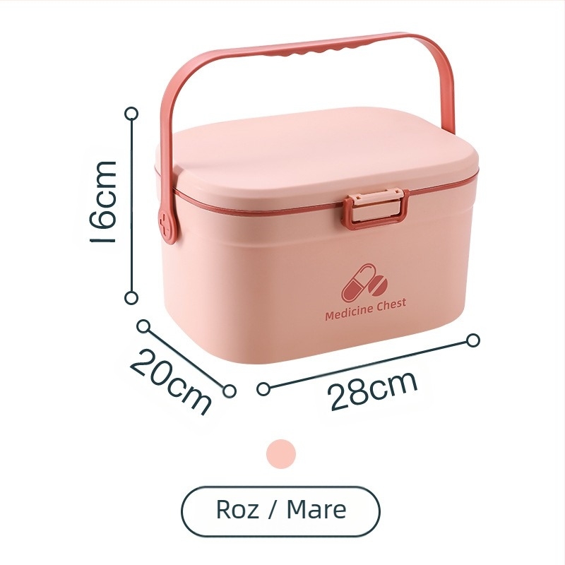 Cutie portabilă pentru medicamente, cu două compartimente, mâner din plastic, imprimare de logo disponibilă