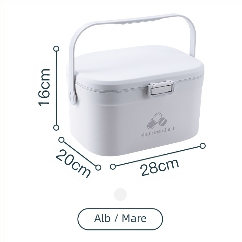 Cutie portabilă pentru medicamente, cu două compartimente, mâner din plastic, imprimare de logo disponibilă