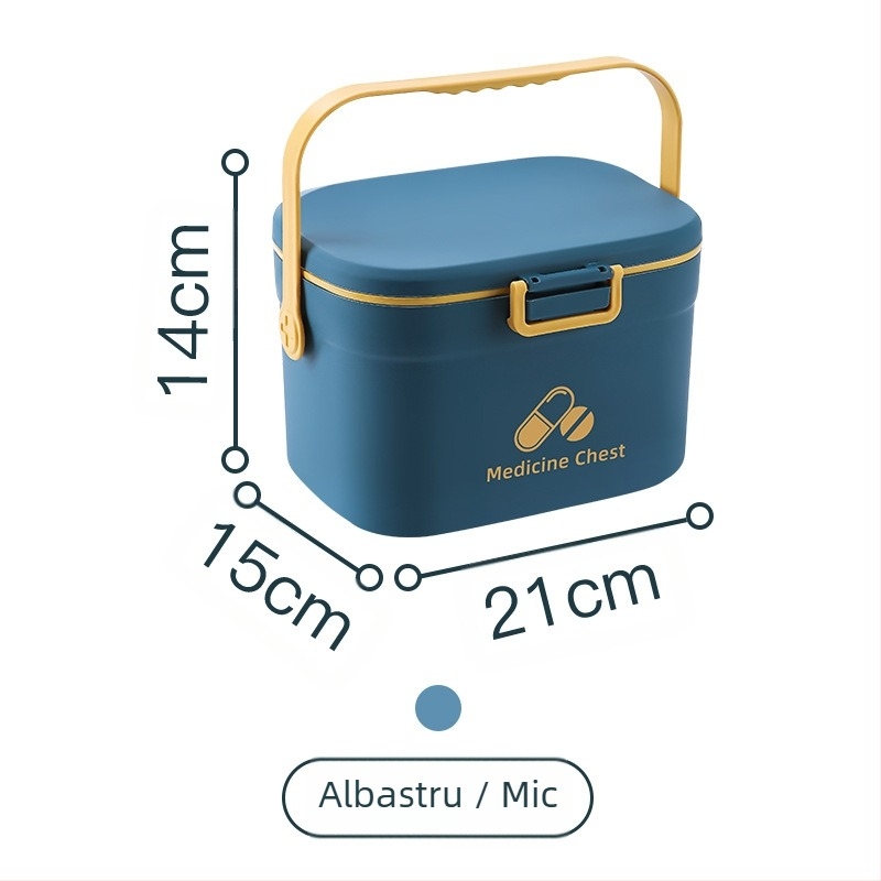 Cutie portabilă pentru medicamente, cu două compartimente, mâner din plastic, imprimare de logo disponibilă