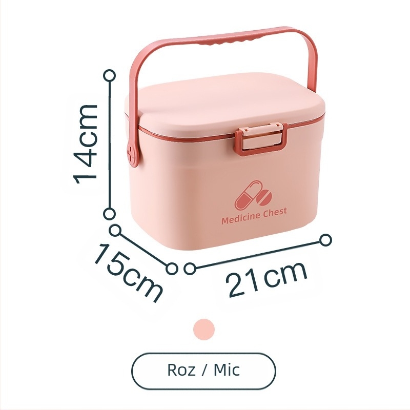 Cutie portabilă pentru medicamente, cu două compartimente, mâner din plastic, imprimare de logo disponibilă