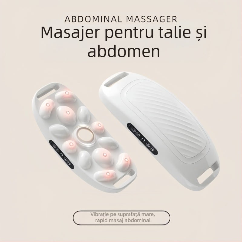 Masajer abdominal cu vibrare și compresie la temperatură constantă, încărcare wireless, control prin buton, masaj cu magnet