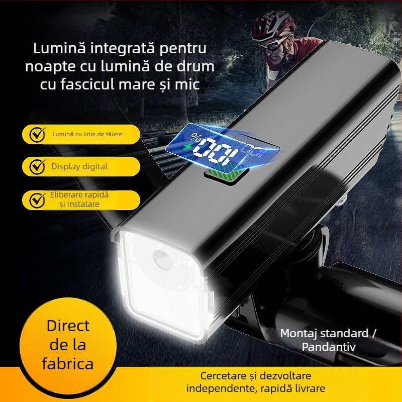 Lumină față pentru bicicletă pentru plimbări de noapte – LED 10W, baterie 3000–4500 mAh, alimentare pe baterie, autonomie până la 50 m, încărcător inclus