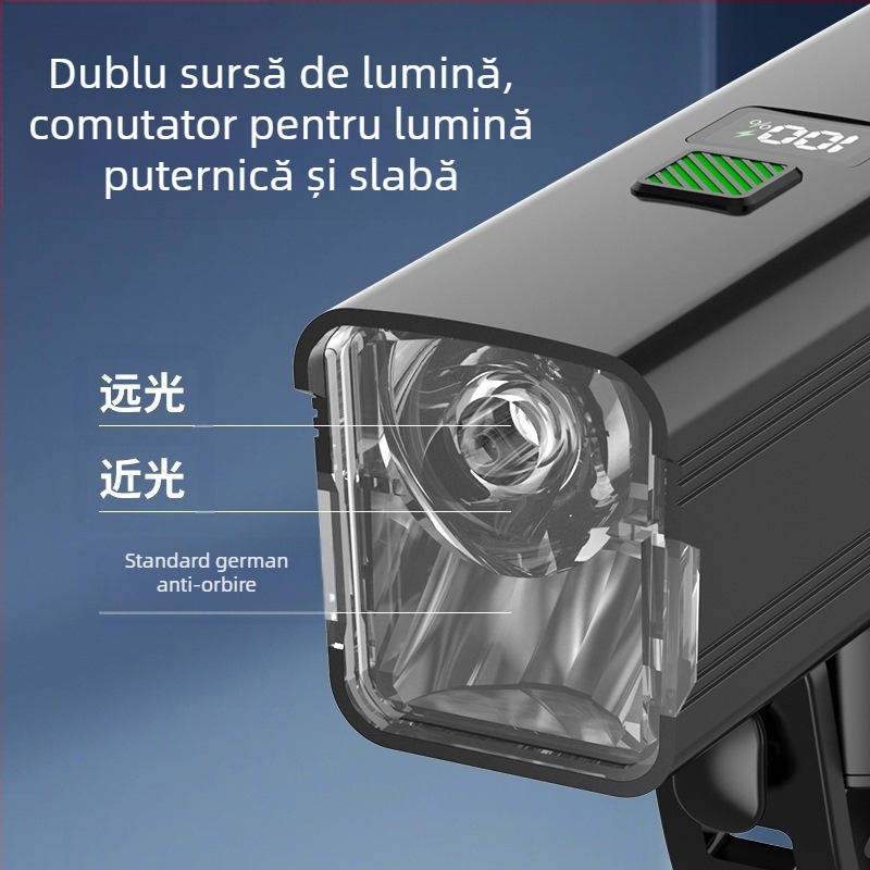 Lumină față pentru bicicletă pentru plimbări de noapte – LED 10W, baterie 3000–4500 mAh, alimentare pe baterie, autonomie până la 50 m, încărcător inclus