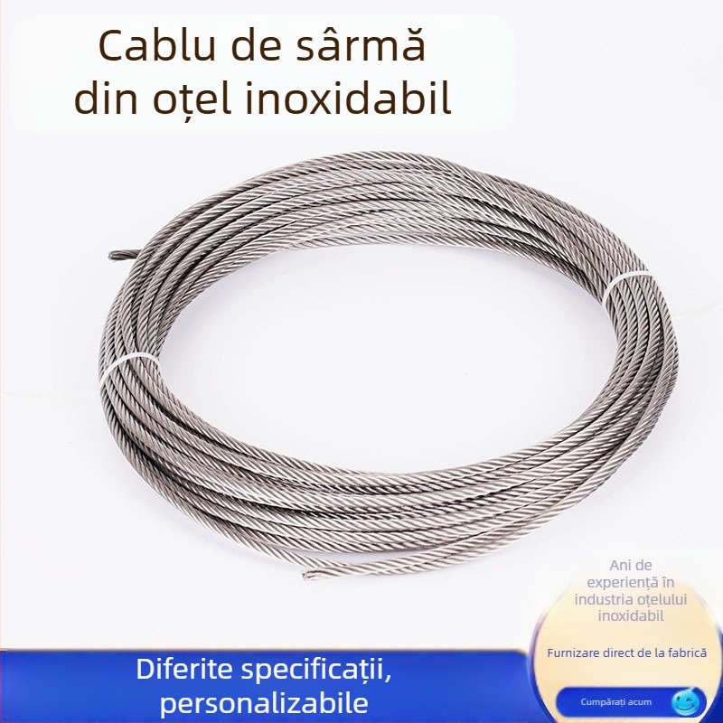 Cablu din oțel inoxidabil 304 pentru ridicare — dublu răsucire, Siro lay, răsucire la dreapta, rezistență la tracțiune 1570 MPa