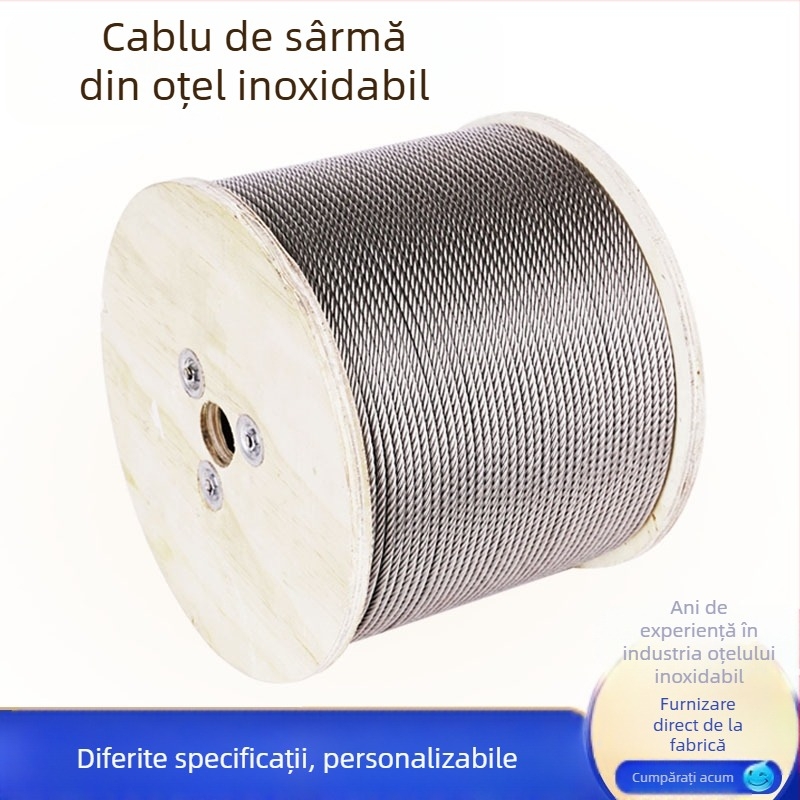 Cablu din oțel inoxidabil 304 pentru ridicare — dublu răsucire, Siro lay, răsucire la dreapta, rezistență la tracțiune 1570 MPa