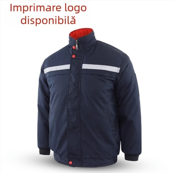 Costum de lucru de iarnă cu multiple buzunare, căptușeală din fleece, benzi reflectorizante pentru protecție împotriva frigului la lucru în fabrică