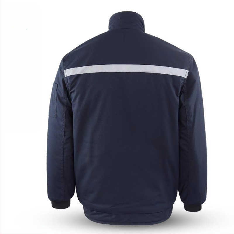 Costum de lucru de iarnă cu multiple buzunare, căptușeală din fleece, benzi reflectorizante pentru protecție împotriva frigului la lucru în fabrică