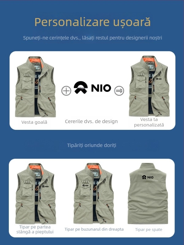 Vesta de lucru cu guler înălțat și fermoar frontal, poliester, imprimare/vopsire, primăvară-toamnă