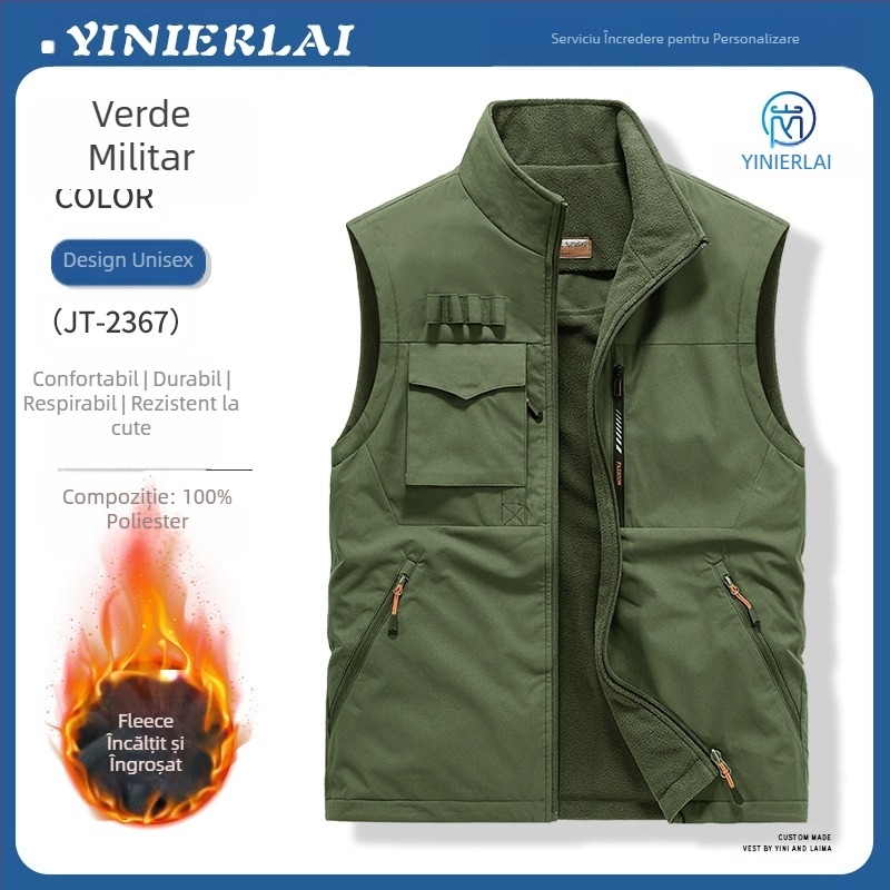 Vesta de lucru cu guler înălțat și fermoar frontal, poliester, imprimare/vopsire, primăvară-toamnă