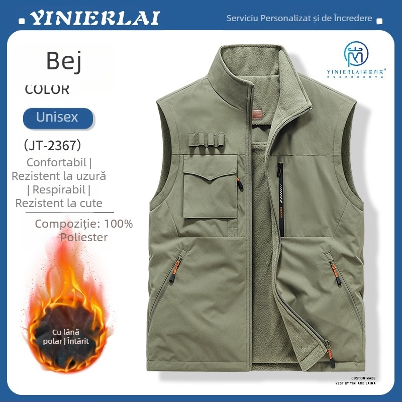 Vesta de lucru cu guler înălțat și fermoar frontal, poliester, imprimare/vopsire, primăvară-toamnă