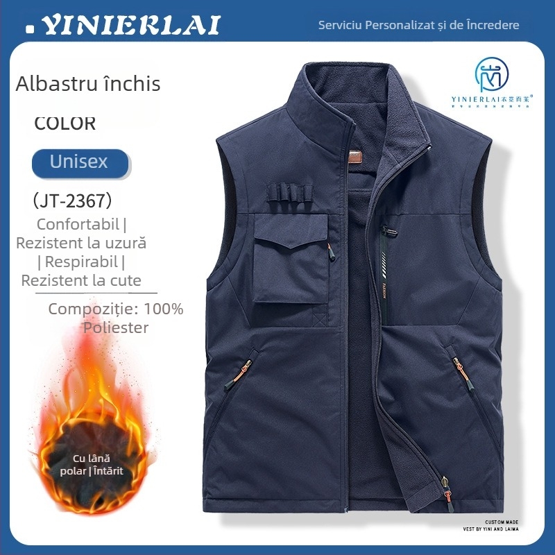 Vesta de lucru cu guler înălțat și fermoar frontal, poliester, imprimare/vopsire, primăvară-toamnă