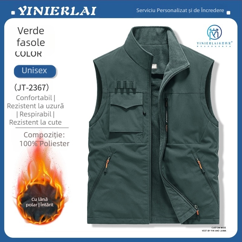 Vesta de lucru cu guler înălțat și fermoar frontal, poliester, imprimare/vopsire, primăvară-toamnă