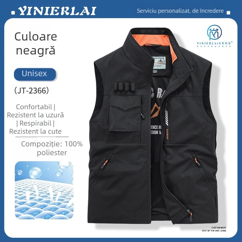 Vesta de lucru cu guler înălțat și fermoar frontal, poliester, imprimare/vopsire, primăvară-toamnă