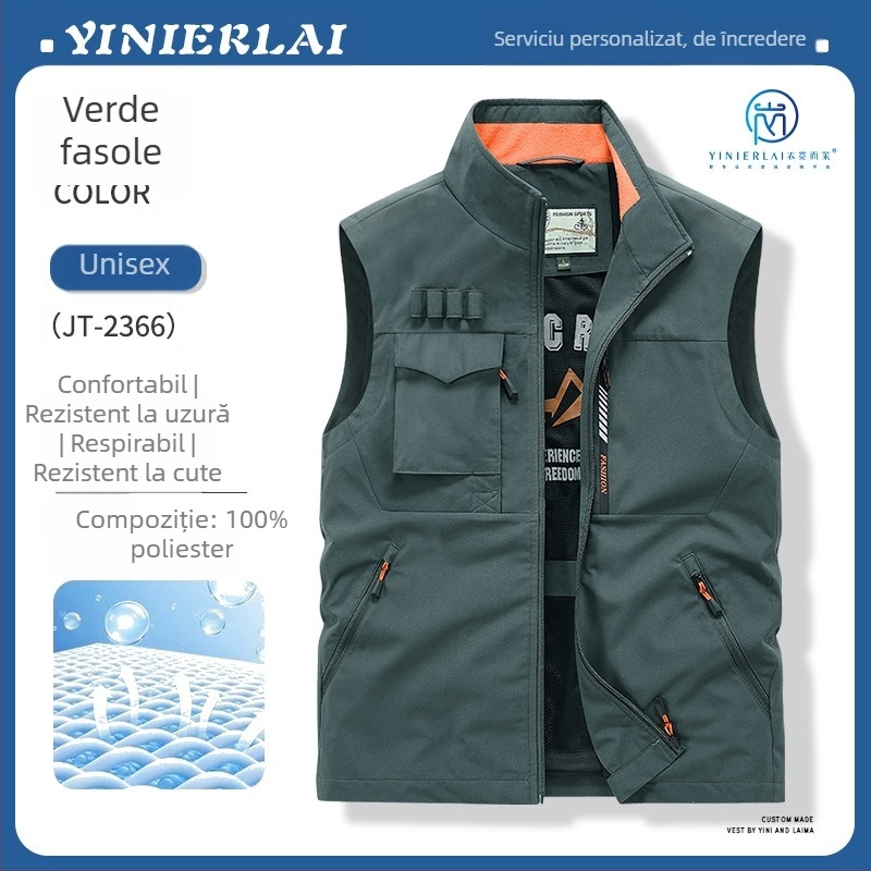 Vesta de lucru cu guler înălțat și fermoar frontal, poliester, imprimare/vopsire, primăvară-toamnă