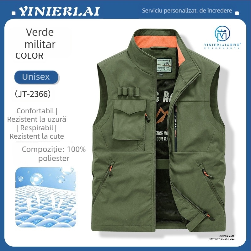 Vesta de lucru cu guler înălțat și fermoar frontal, poliester, imprimare/vopsire, primăvară-toamnă