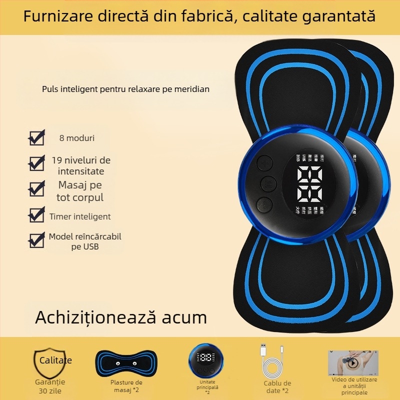 Masajer cervical JZAMT01, reîncărcabil, 1 contact pentru masaj, plăcuță de masaj mini, acupuncție cu impulsuri