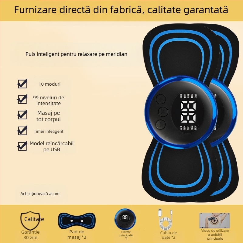 Masajer cervical JZAMT01, reîncărcabil, 1 contact pentru masaj, plăcuță de masaj mini, acupuncție cu impulsuri