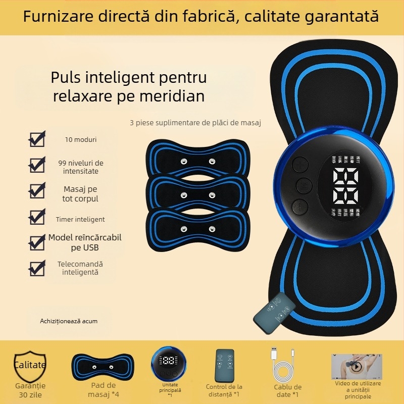 Masajer cervical JZAMT01, reîncărcabil, 1 contact pentru masaj, plăcuță de masaj mini, acupuncție cu impulsuri