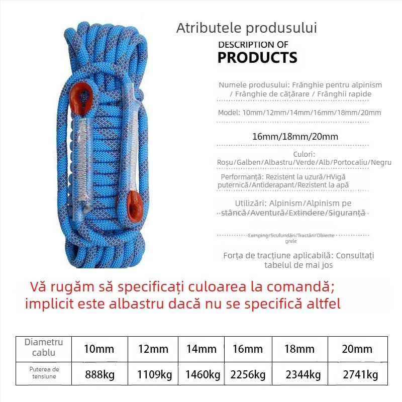 Sfoară de cățărare din nailon – absorbție de șoc, pentru alpinism montan în aer liber, lungimi variabile