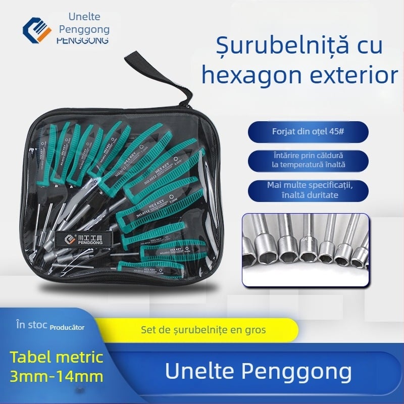 Penggong set hexagonale de șurubelnițe cu soclu, oțel crom-vanadiu, 100 g, cap hexagonal