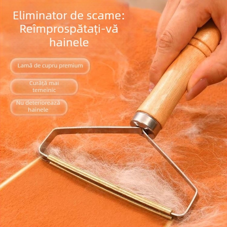 Epiliator manual pentru haine cu mâner din lemn – îndepărtarea părului și a scamelilor