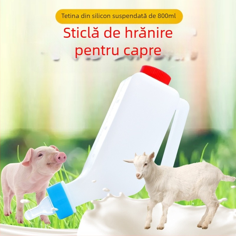 Biberon pentru miei, din plastic îngroșat, 800 ml, cu tetină și capac dublu