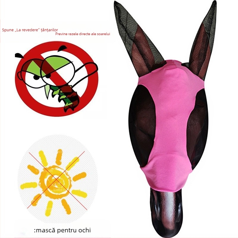 Mască elastică pentru cal din poliester, protecție anti-țânțari și insecte | echipament ecvestru
