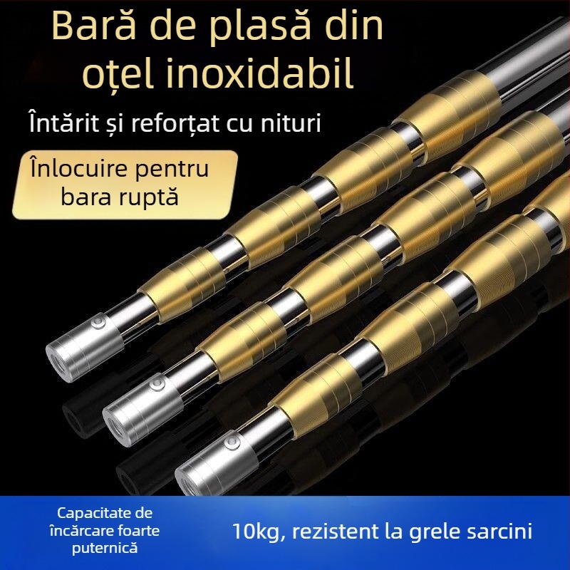 Tijă telescopică pentru plasă de pescuit din oțel inoxidabil cu articulație antiaderentă — set