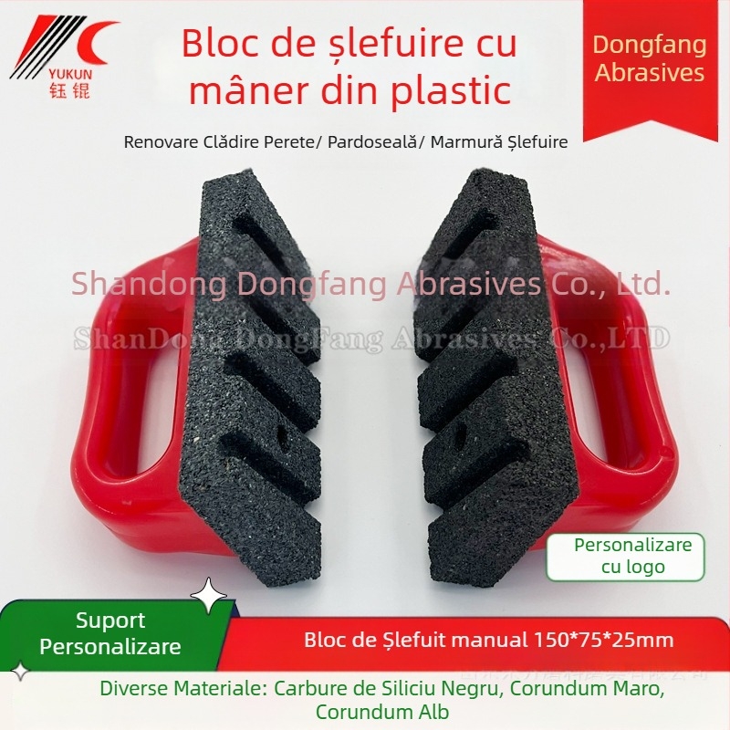 Bloc pentru șlefuire cu mâner din plastic, formă dreptunghiulară, materiale: carbid de siliciu și corund, granulații 24/36/46 sau 16–10000, pentru lustruirea marmurei