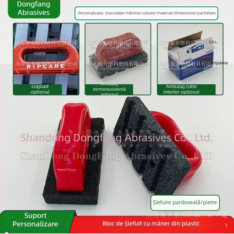 Bloc pentru șlefuire cu mâner din plastic, formă dreptunghiulară, materiale: carbid de siliciu și corund, granulații 24/36/46 sau 16–10000, pentru lustruirea marmurei