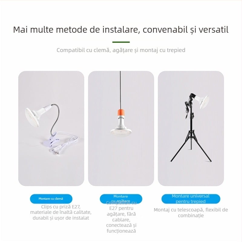 Lampă de creștere a plantelor cu spectru complet, bază E27, 24W, 2400 lm, IP44