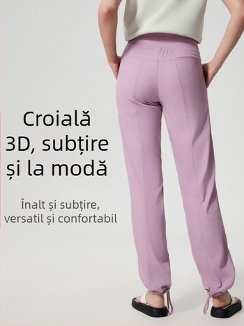 Pantaloni de alergare outdoor pentru femei, uscați rapid, croială lejeră, talie medie cu șnur, țesătură din amestec de bumbac cu 95% nylon, pentru toate anotimpurile