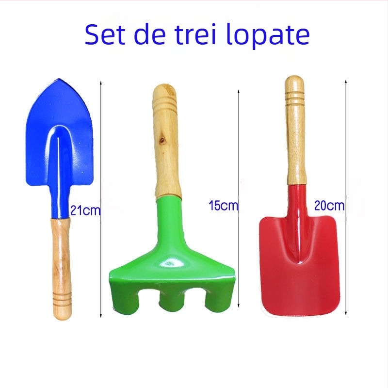 Set de jucării pentru plajă pentru săpat în nisip cu lopată din fier și găleată, unelte de grădină, pentru copii 4–6 ani 11.13.15